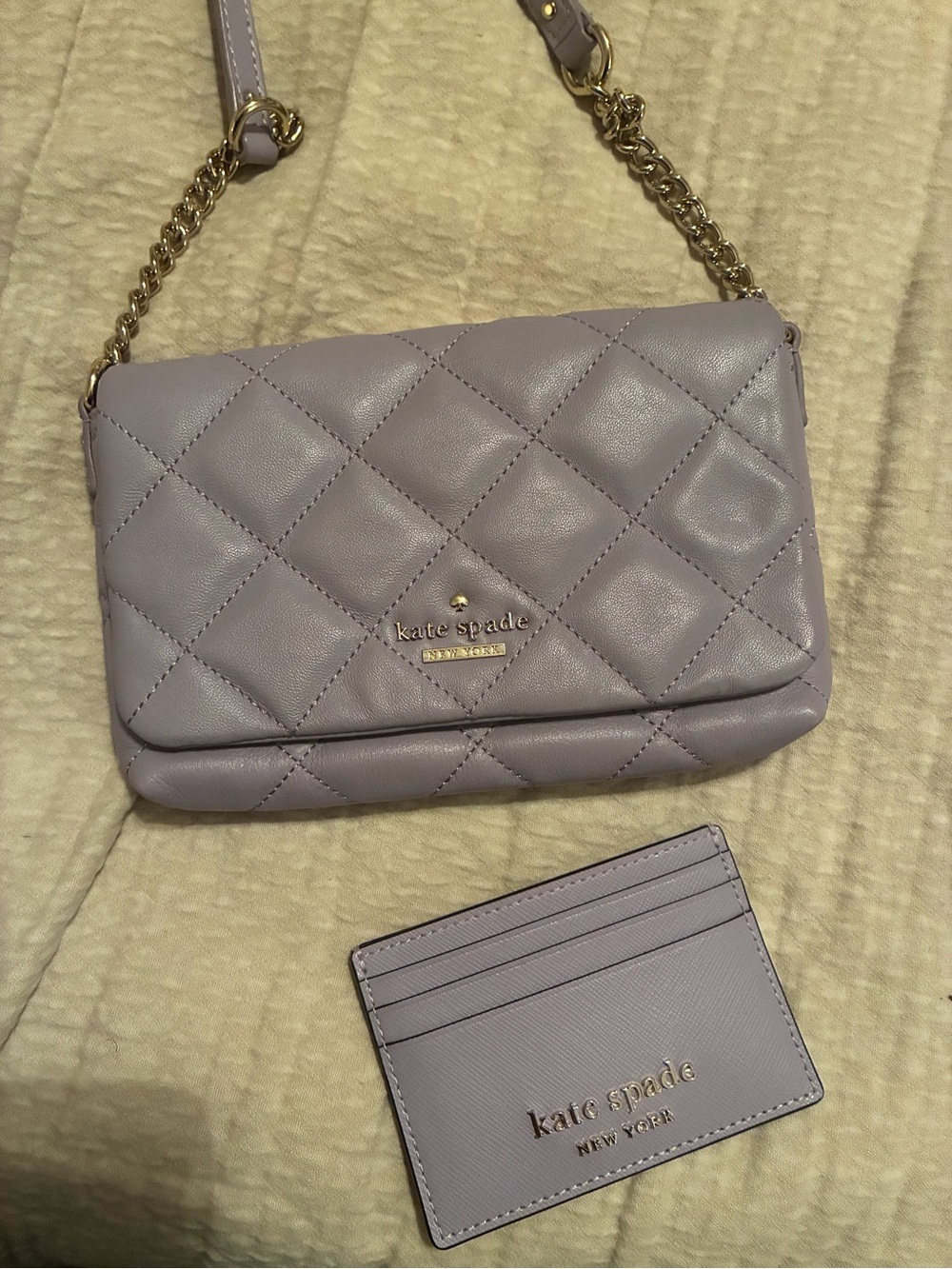 Kate Spade Quilted Lavender Leather Crossbody with Cardholder